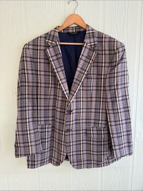 Jos A Bank Classic Plaid Men's Blazer - Gray, Blue & Brown